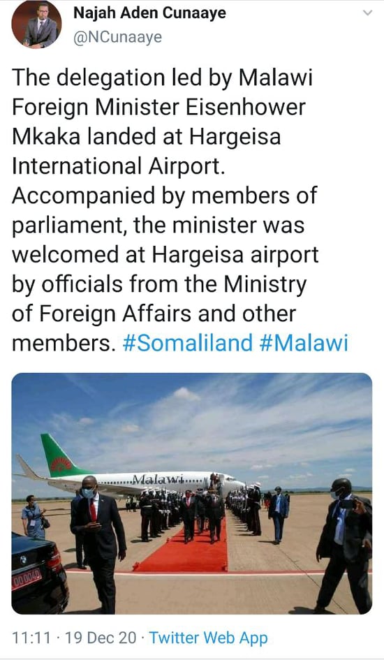 Chakwera Minister Mkaka charters Malawi plane for useless Somaliland visit…Malawian Airlines cancels flights