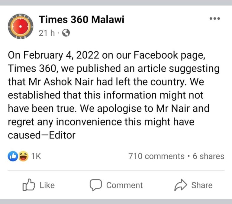 Times Group Apologies to Ashok Nair for publishing false Article;Retracts Fake News