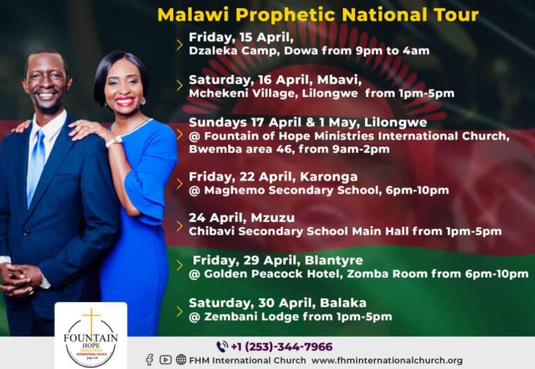FOUNTAIN OF HOPE MINISTRIES EMBARKS ON MALAWI NATIONAL PROPHETIC TOUR: Storms Dzaleka, Lilongwe